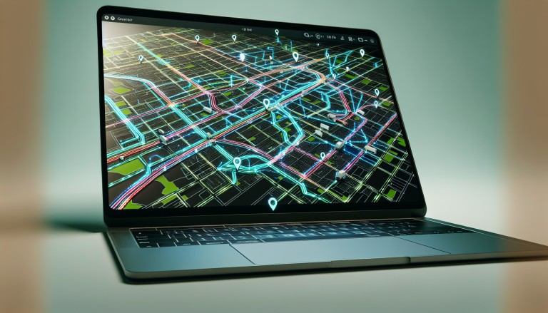A laptop with route planning software