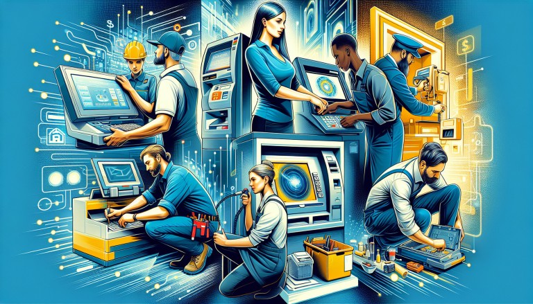 Illustration av fältservicetekniker som arbetar inom olika branscher